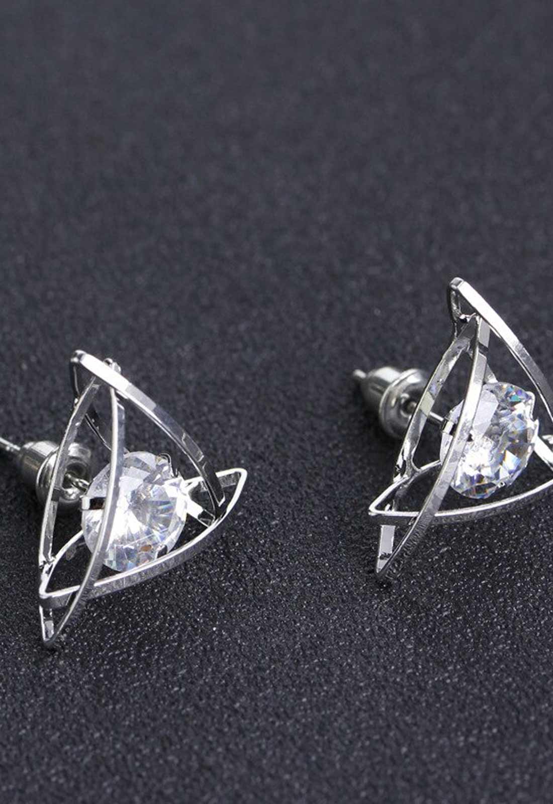 Always Chic Silver Triangle Diamante Stud Earrings-0