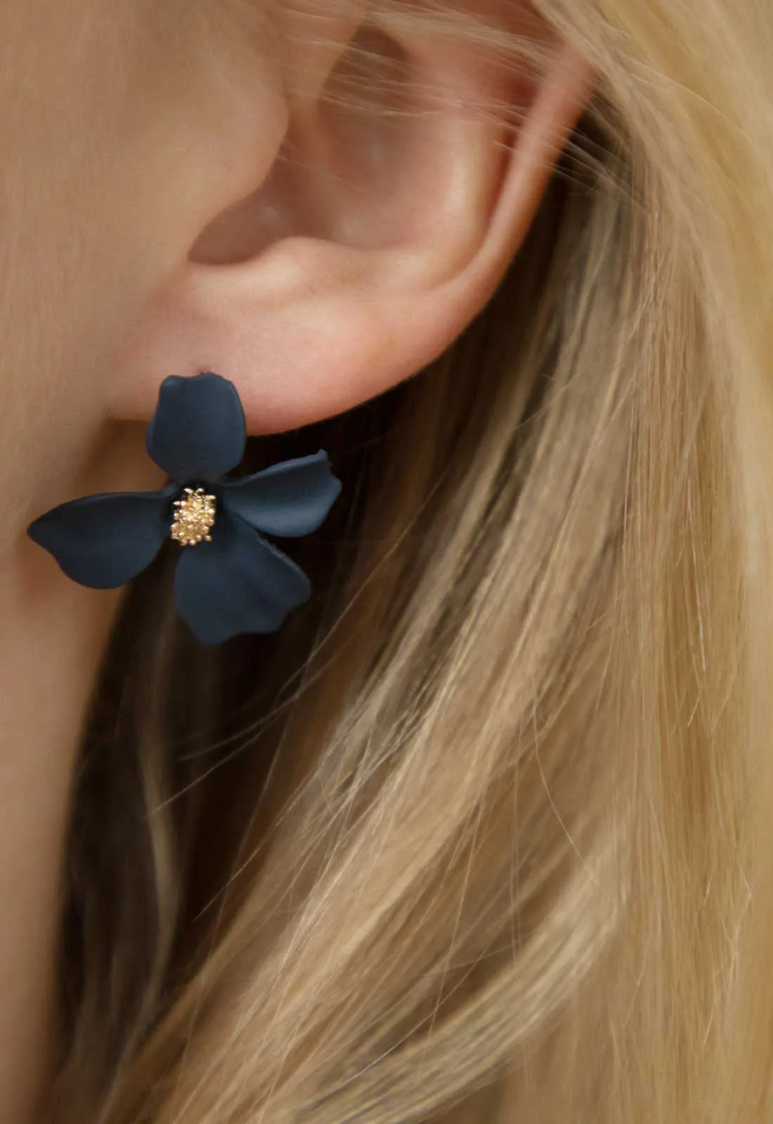 Always Chic Navy Flower Earrings-92109