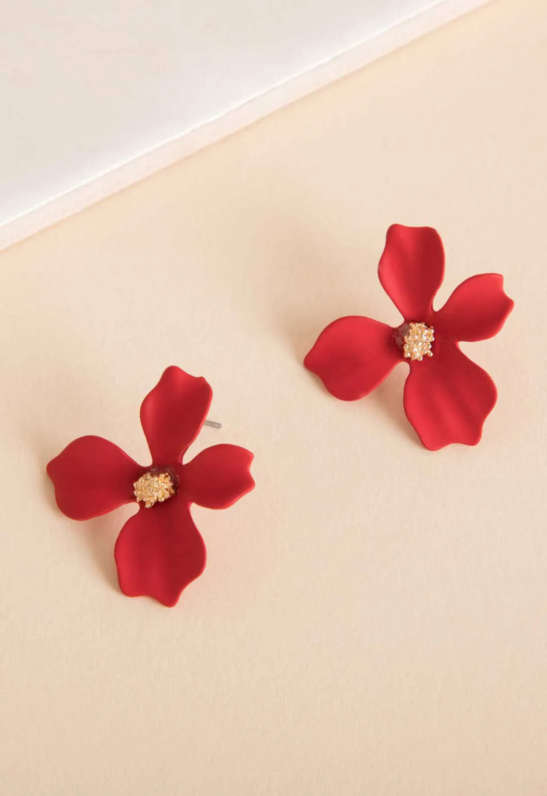 Always Chic Red 3D Floral Stud Earrings-91606