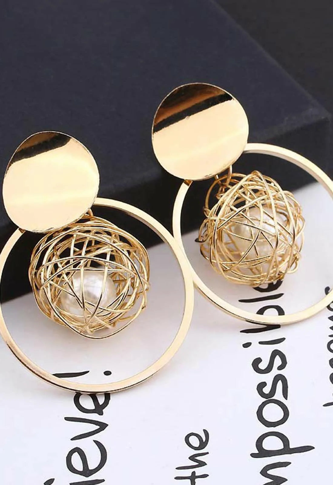 Always Chic Gold Pearl Cage Circle Earrings-0