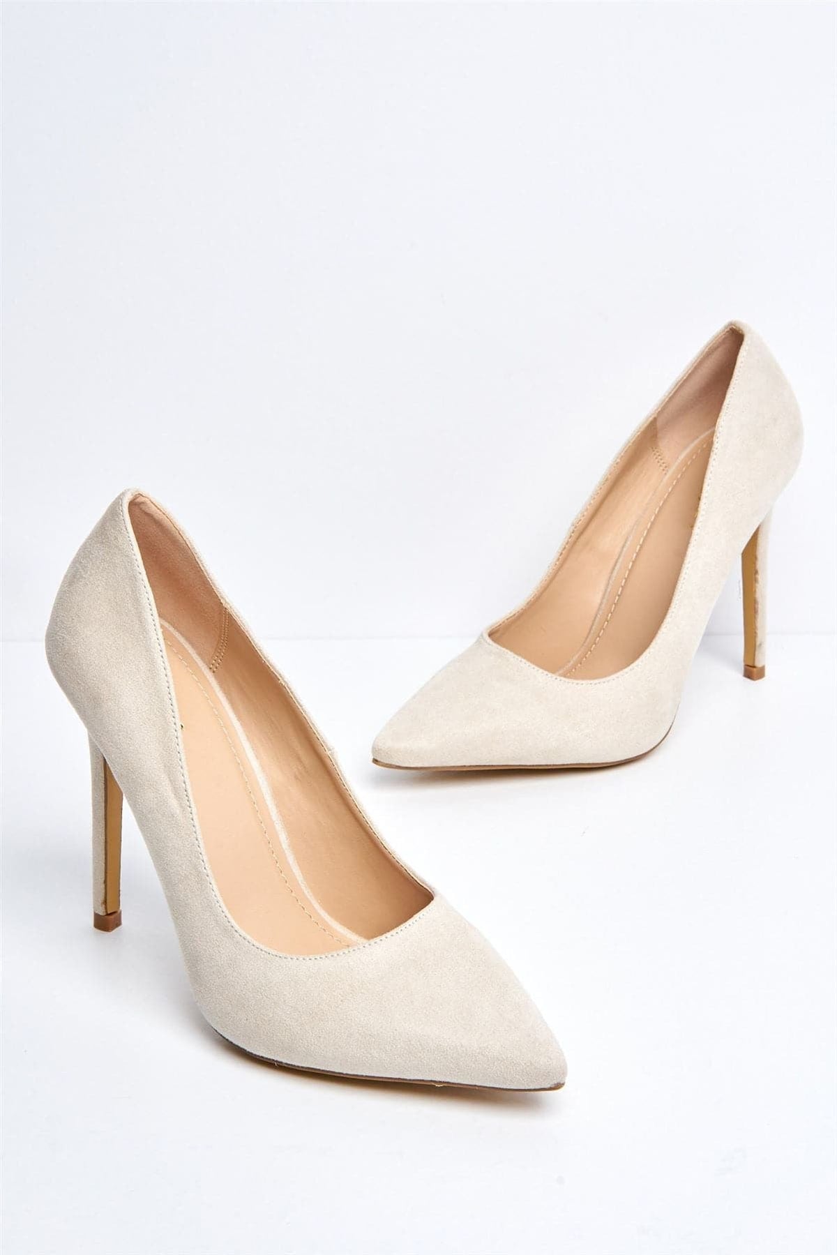 Mila High Stiletto Heel Court Shoe in Nude Suede Heels Miss Diva