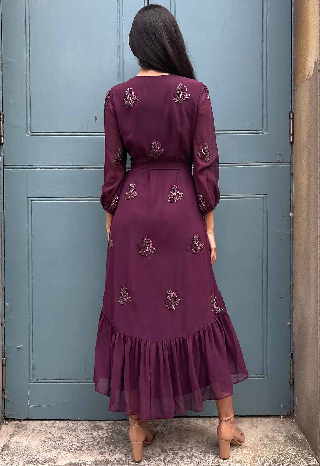 Raishma Couture Burgundy Ali Wrap Dress-120078