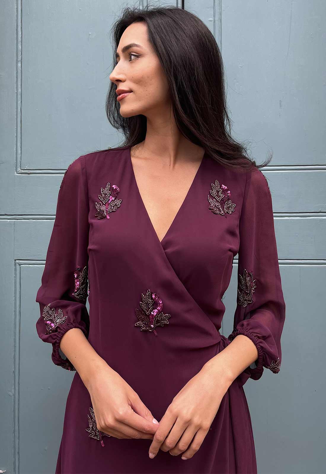 Raishma Couture Burgundy Ali Wrap Dress-120079