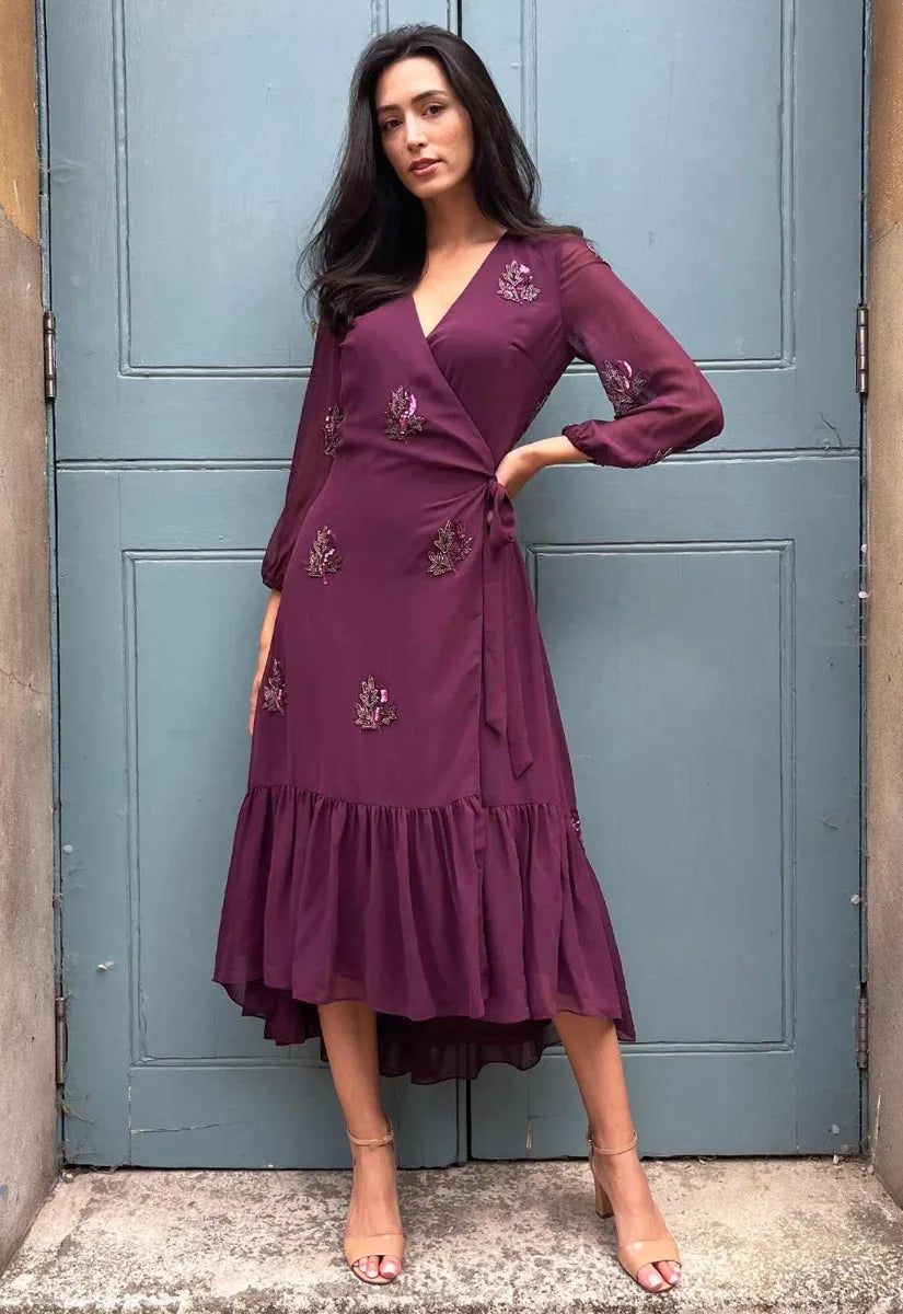 Raishma Couture Burgundy Ali Wrap Dress