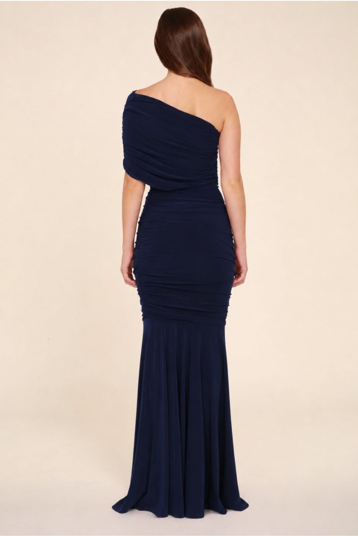 Honor Gold Alice Navy One Shouldered Fishtail Maxi dress