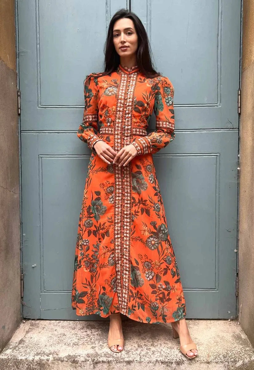 Raishma Studio Orange Aspen Floral Maxi Dress