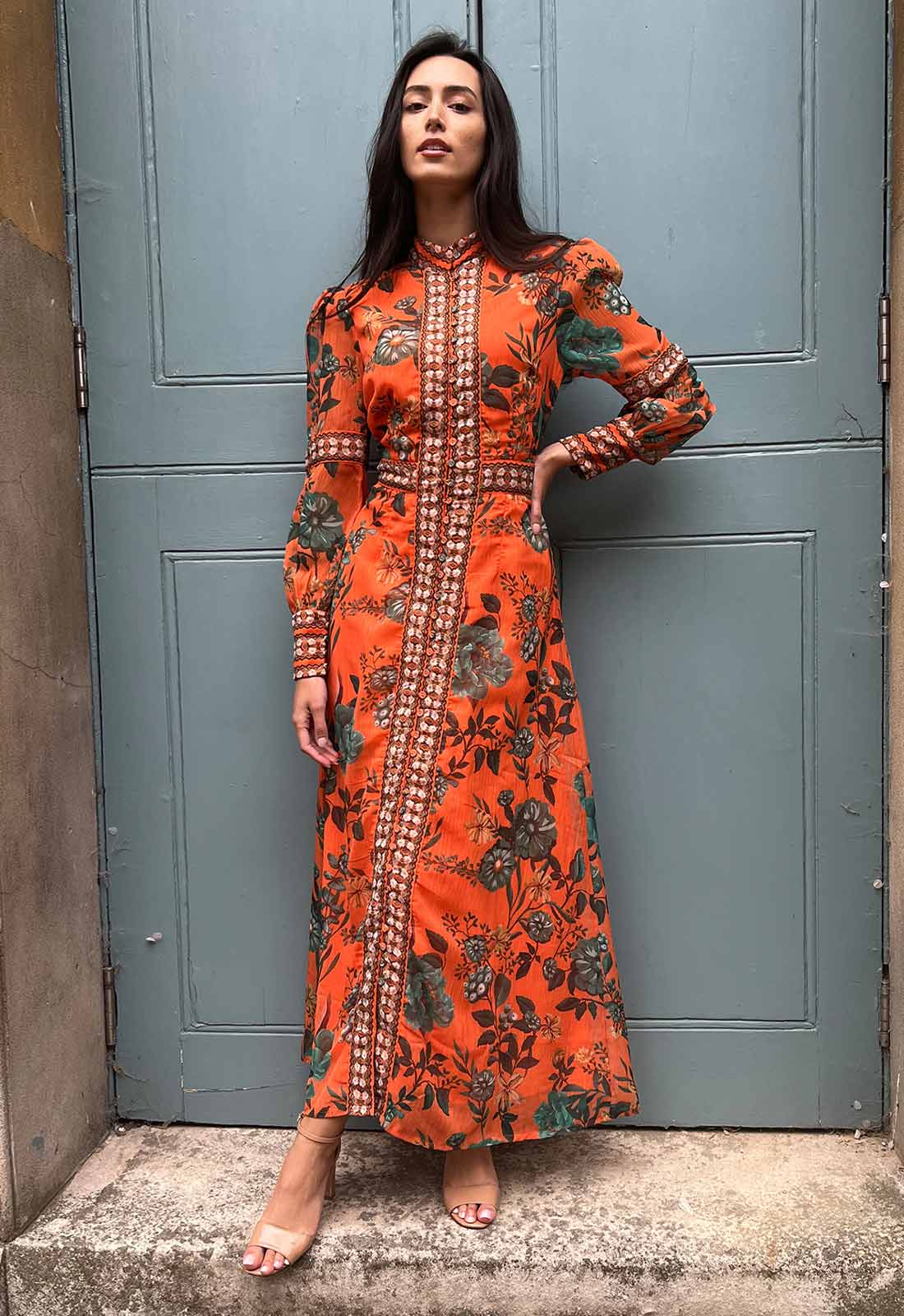 Raishma Studio Orange Aspen Floral Maxi Dress-114131