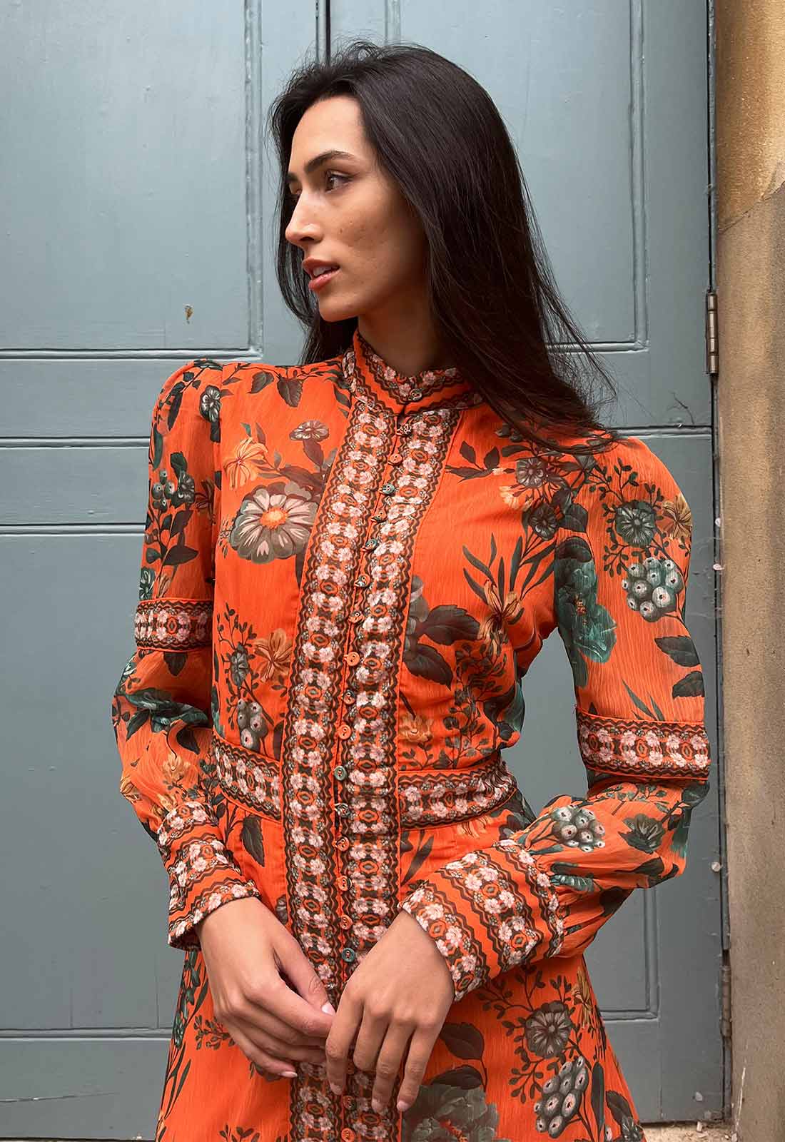 Raishma Studio Orange Aspen Floral Maxi Dress-114129