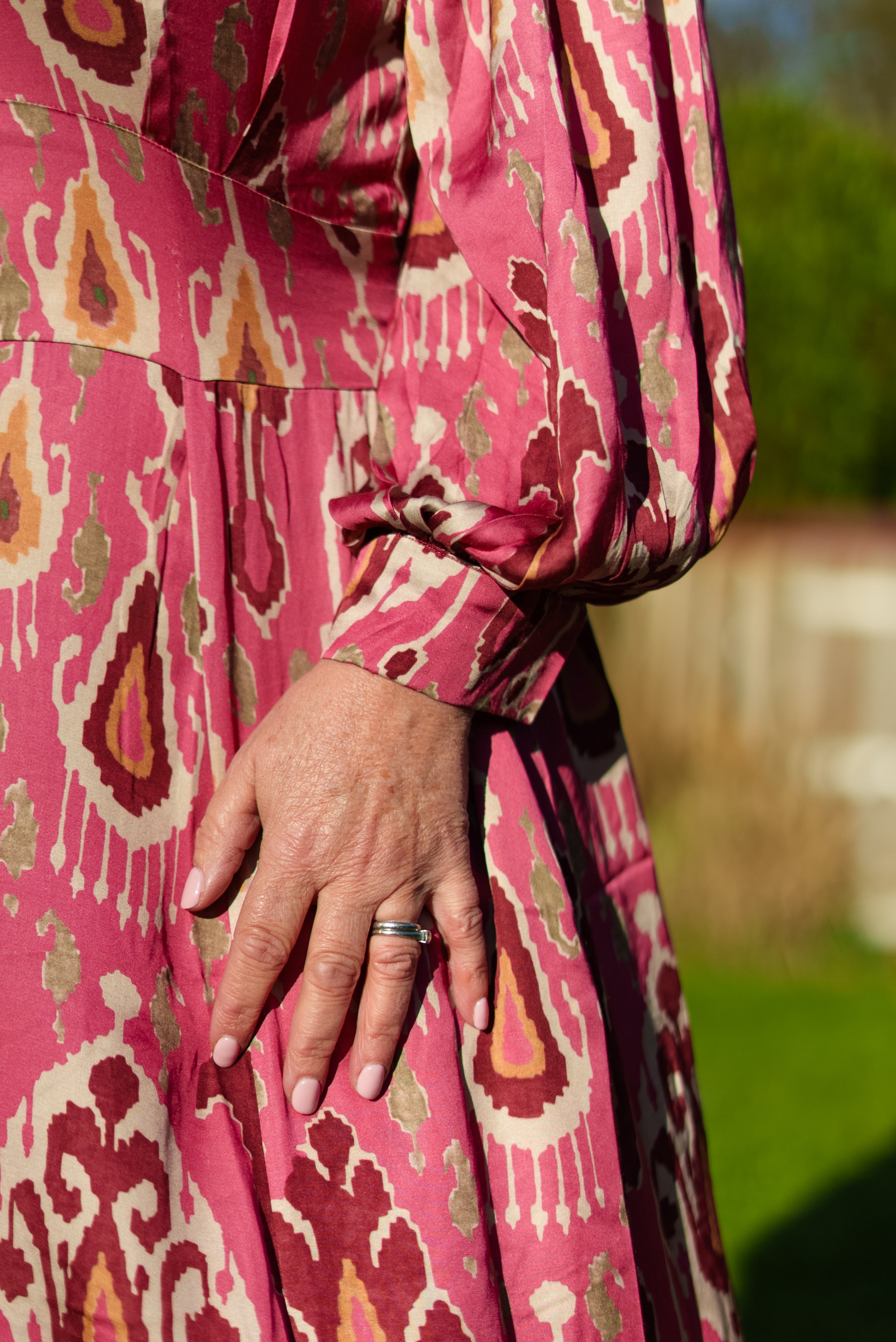 Soul Of Sita Rose Pink Aztec Print Satin Button Through Maxi Dress
