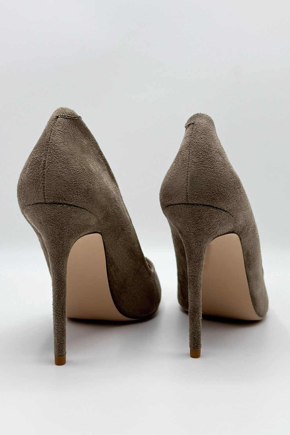 Mila High Stiletto Faux Suede Heel Court Shoe in Taupe