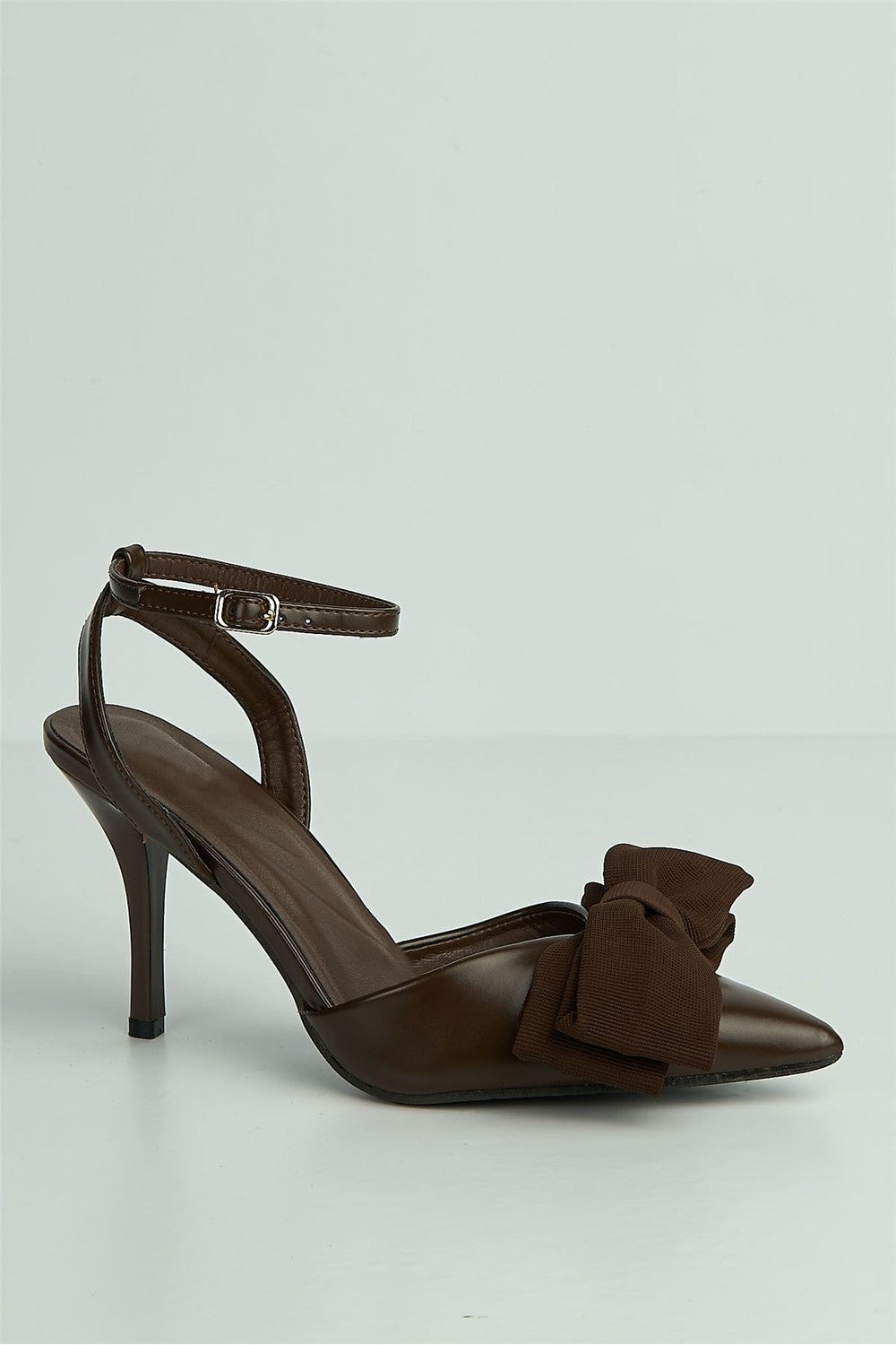Alua Bow Detail Anklestrap Court Shoes in Brown
