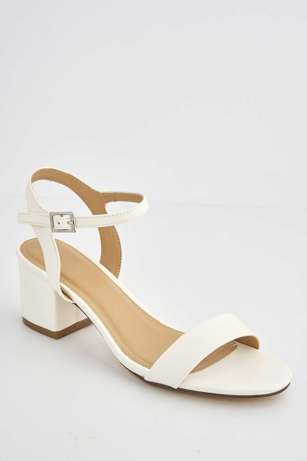 Flori Thick Anklestrap & Band Heeled Sandal in White PU Heels Miss Diva