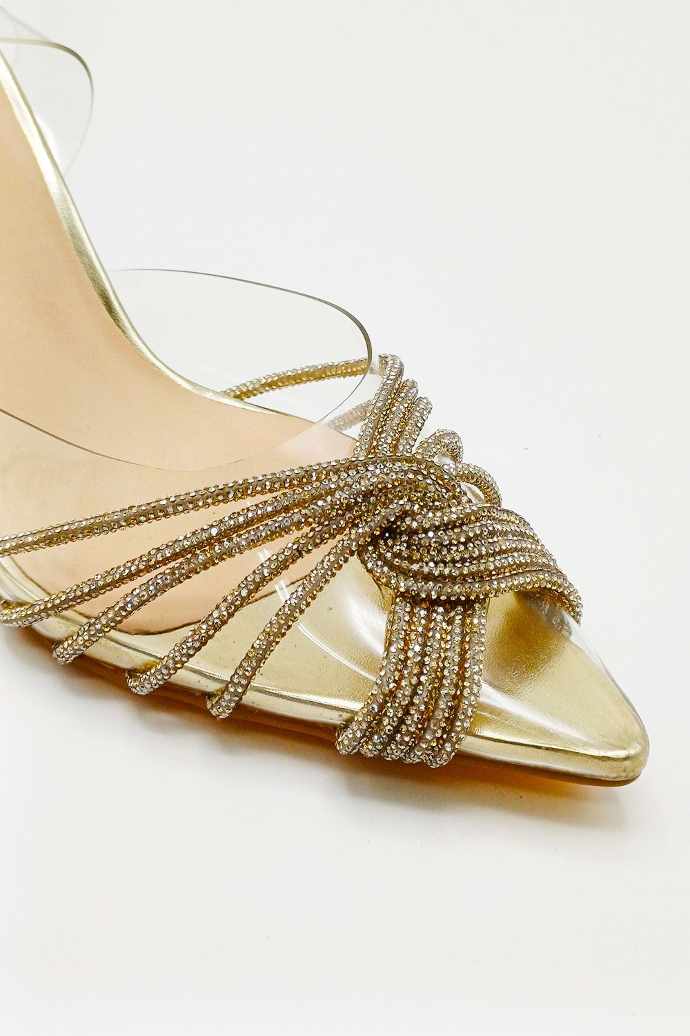 Liz Diamante Embellished Sling Back Perspex Court Shoes in Gold