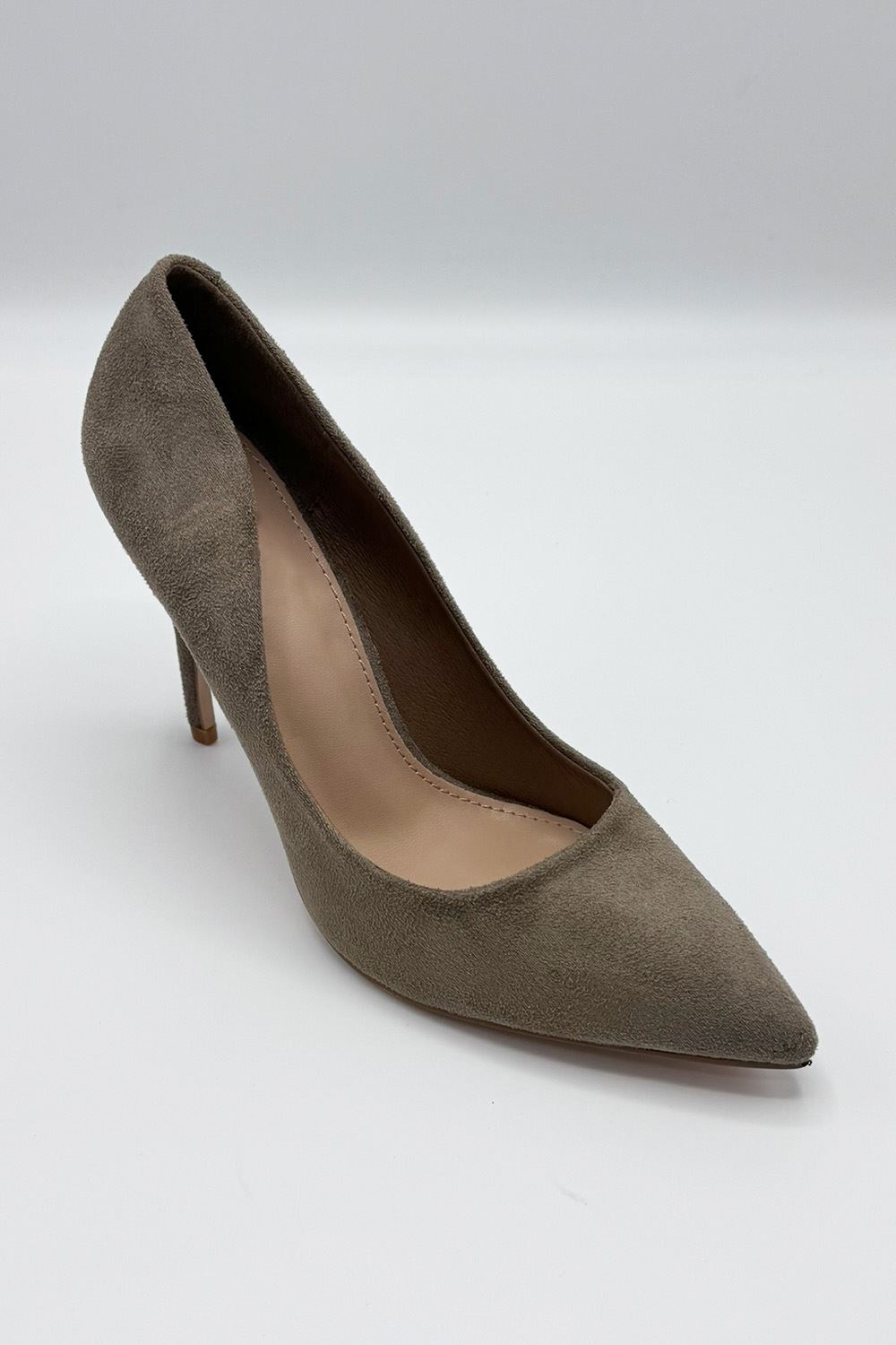 Mila High Stiletto Faux Suede Heel Court Shoe in Taupe