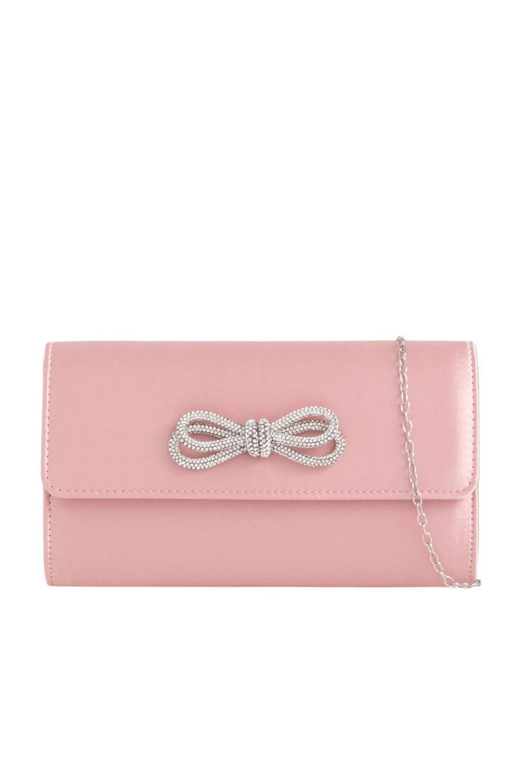 Miss Diva Avery Diamante Bow Detail Clutch Bag in Blush