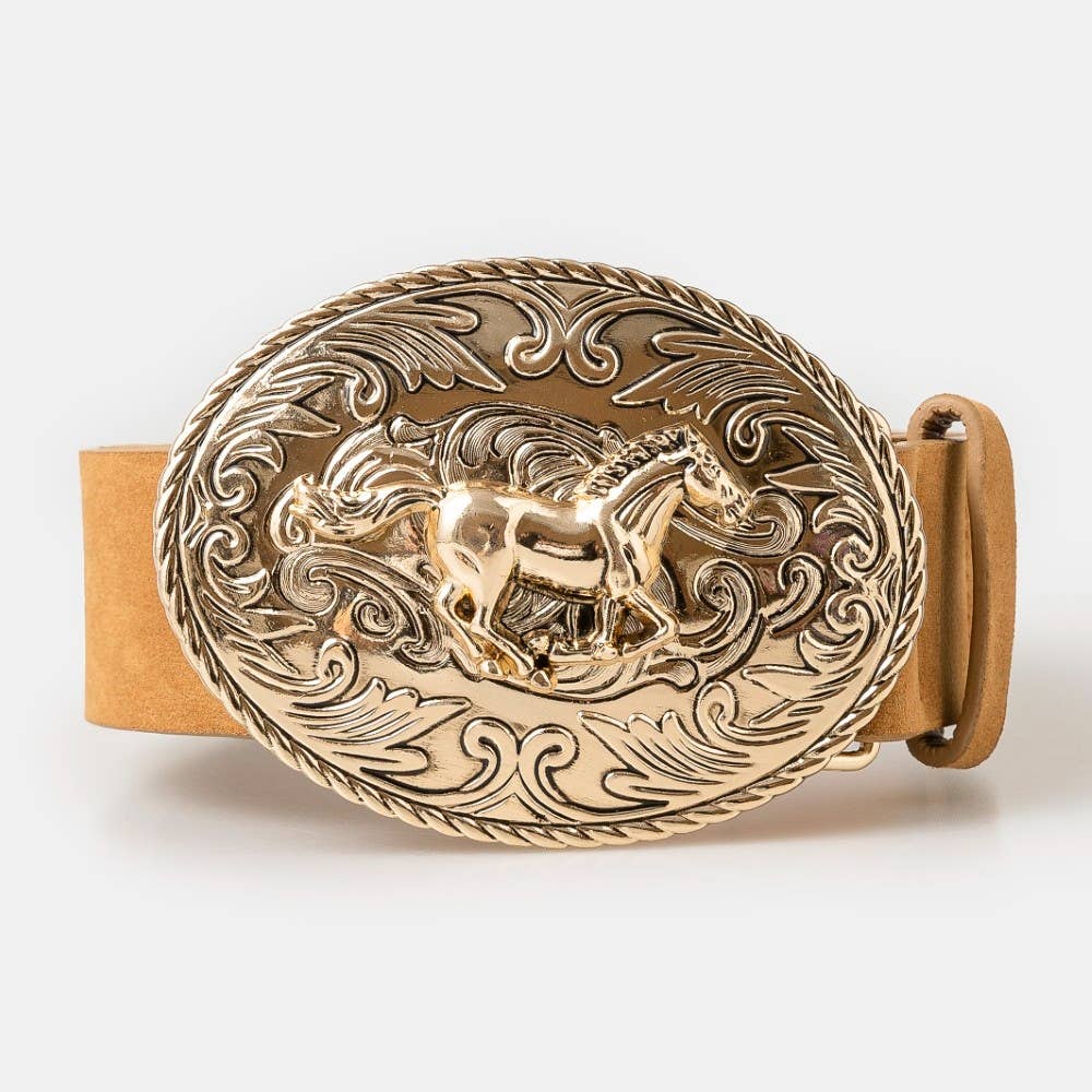 Soul Of Sita Suede Large Western Horse Medallion Buckle Belt: Brown