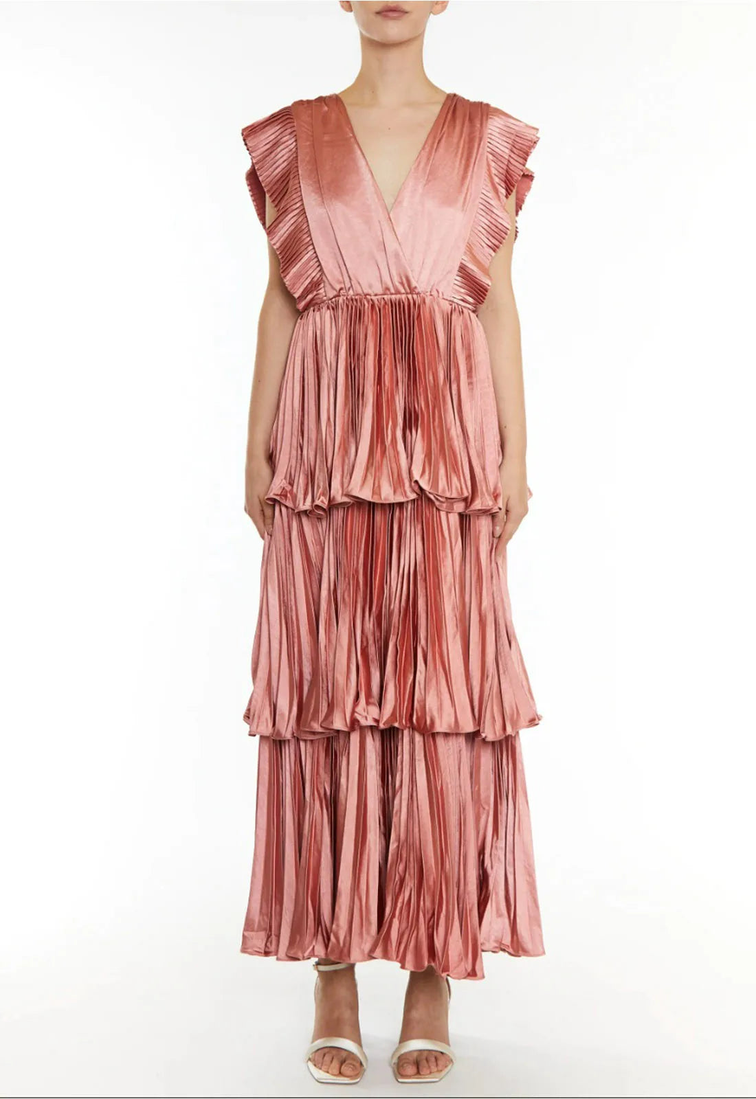 True Decadence Beatrice Dusty Peach Pleated Tiered Dress