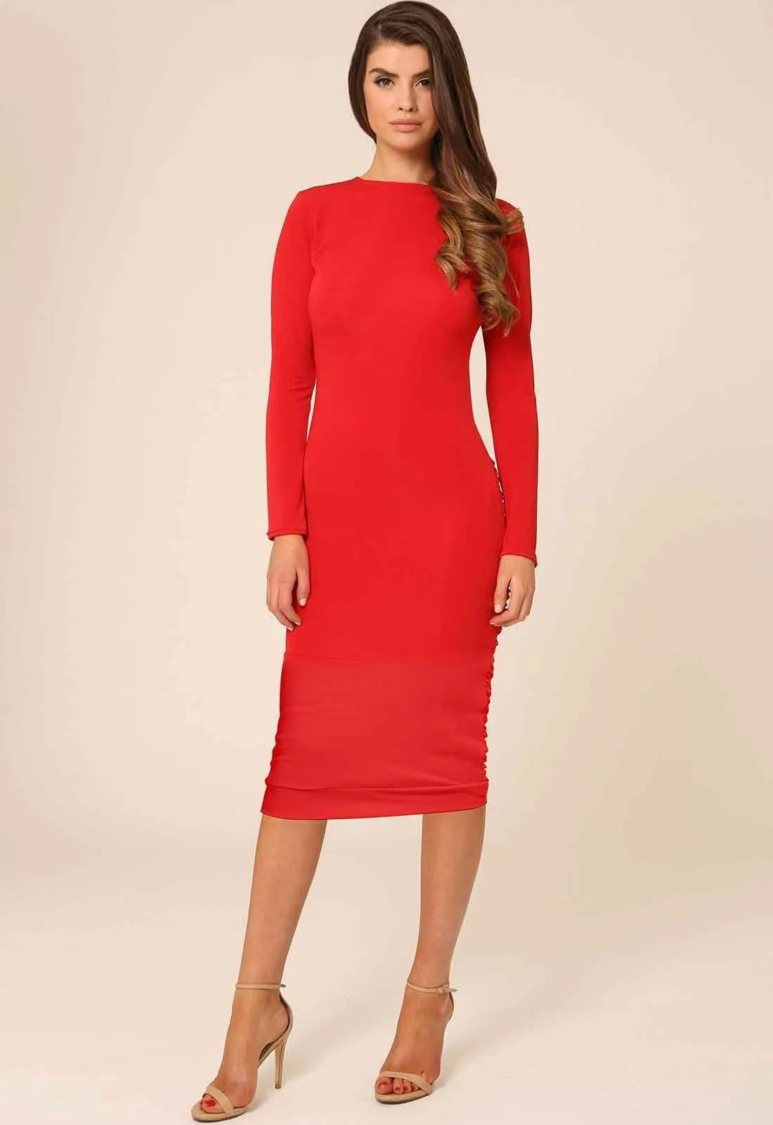 Honor Gold Bella Red Backless Midi Cocktail Dress