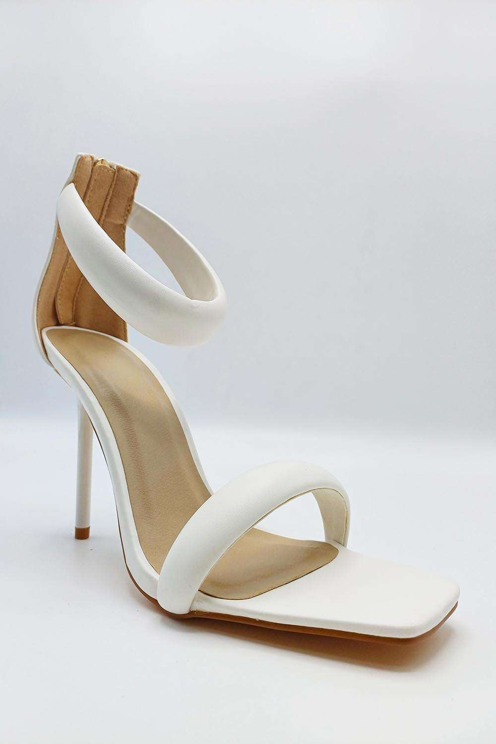 Miss Diva Ardeen Padded Stiletto Square Toe Heels in White