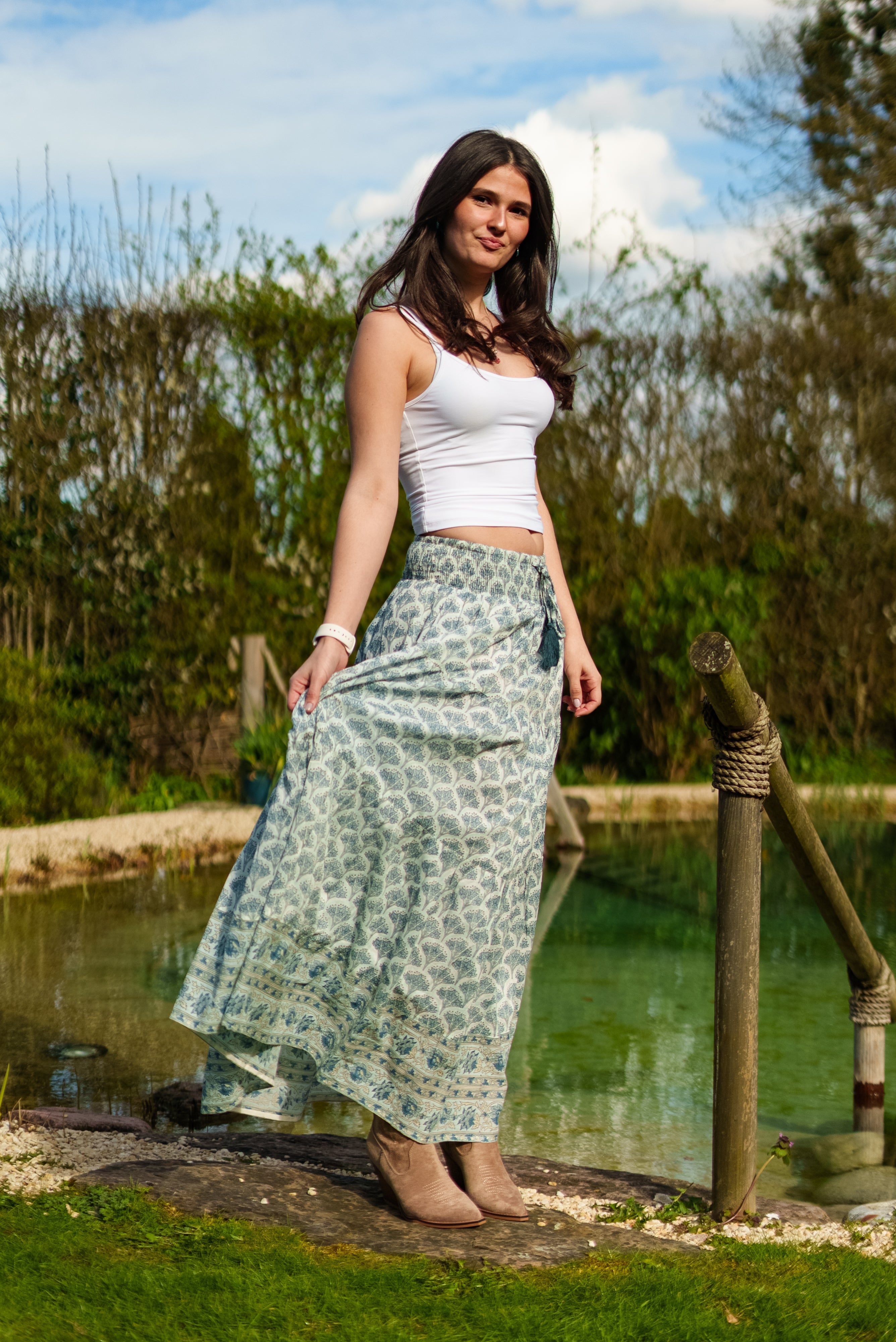Soul Of Sita Adalyn Pattern Maxi Woodblock Printed Skirt In Blue