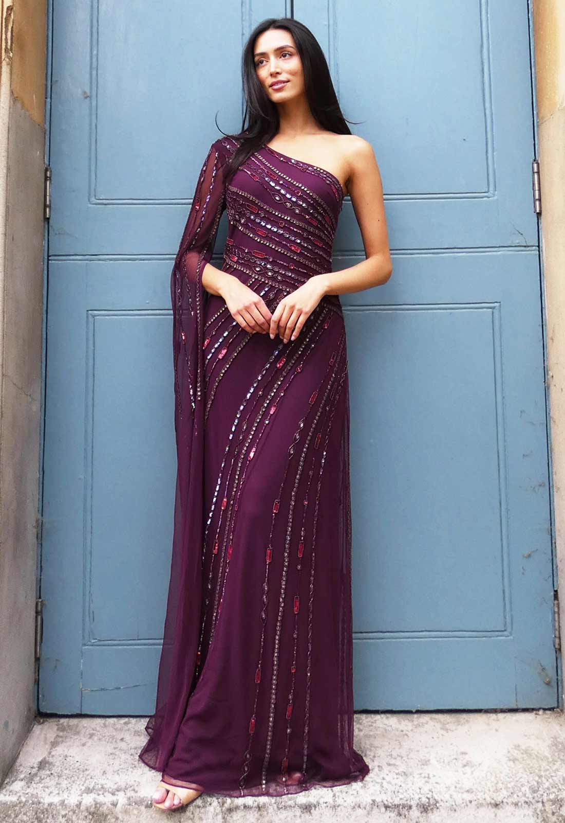 Raishma Couture Burgundy Kalina Gown-120150