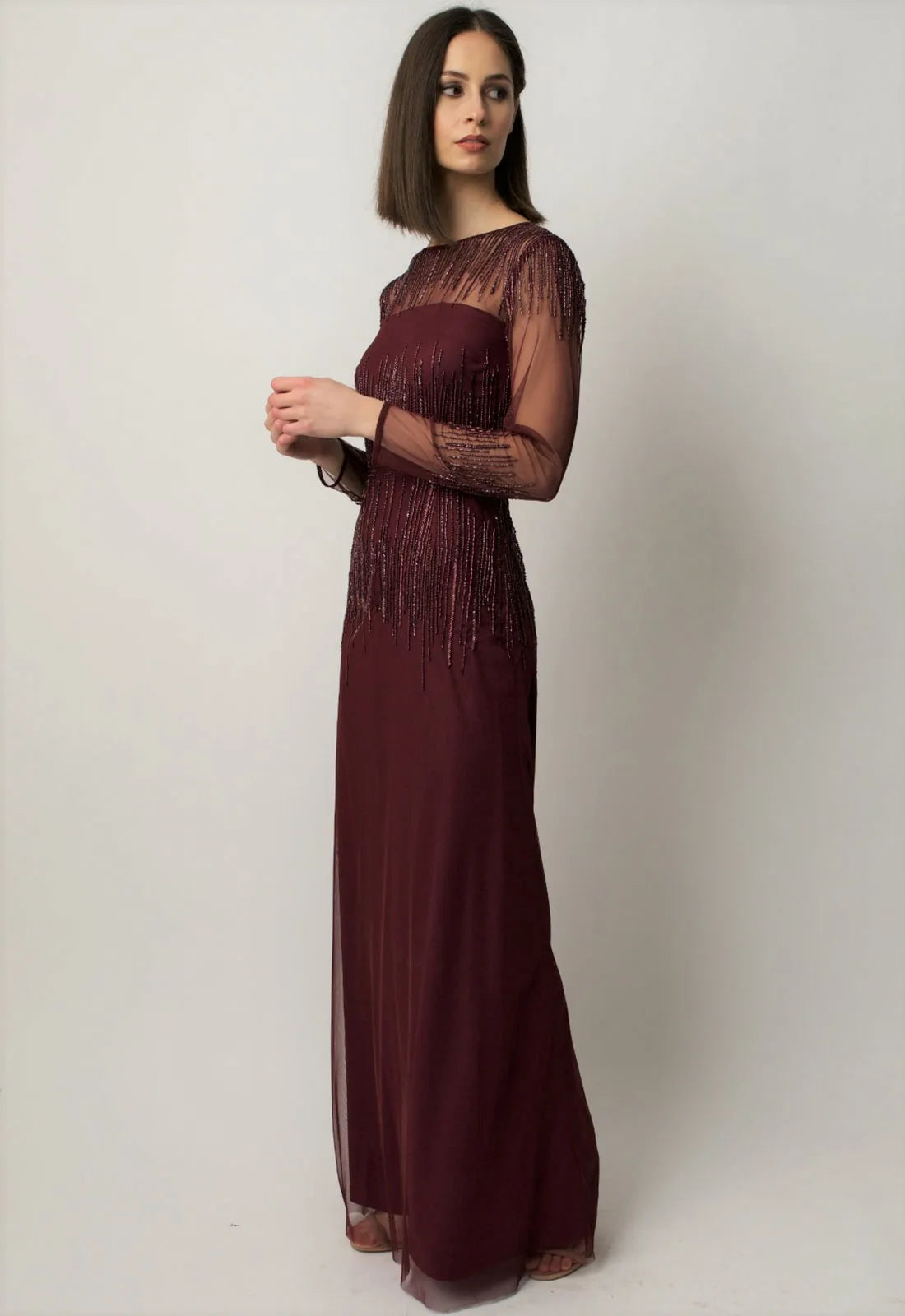 Raishma Burgundy Laurel Evening Dress-79632