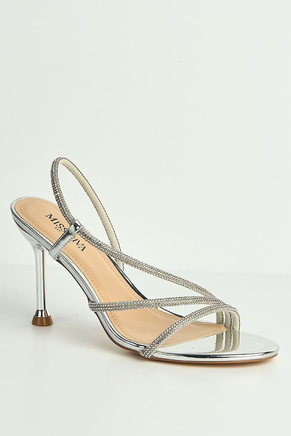 Cady 3 Diamante Band Stiletto Heeled Sandals in Silver