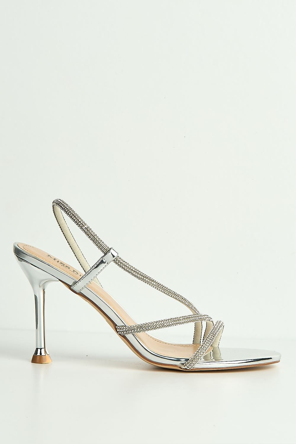 Cady 3 Diamante Band Stiletto Heeled Sandals in Silver