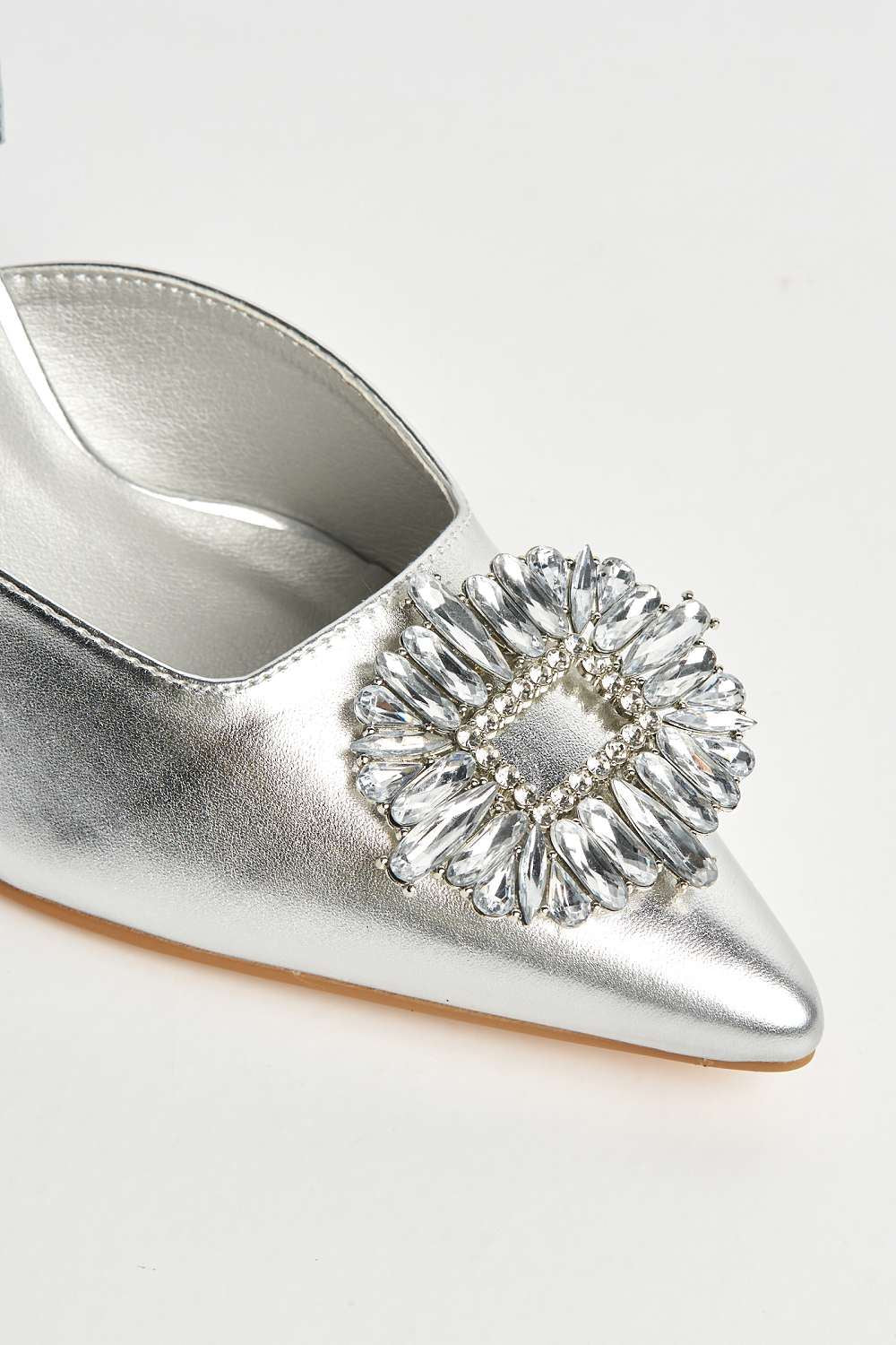 Miss Diva Silver Amira Diamante Court Shoes