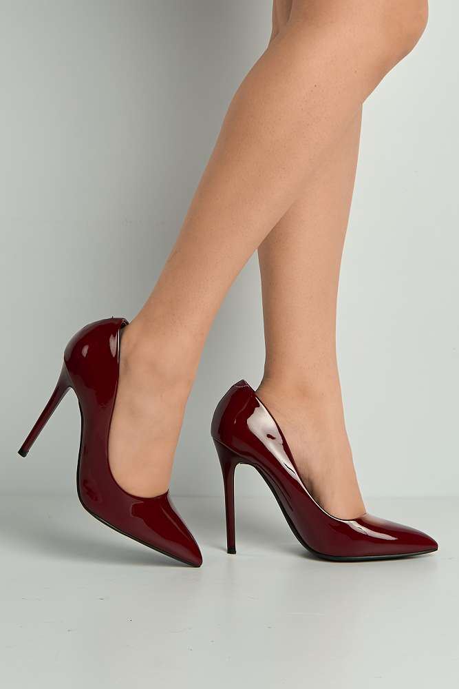 Miss Diva Wine Mila High Stiletto Patent Finish Heel Court Shoe