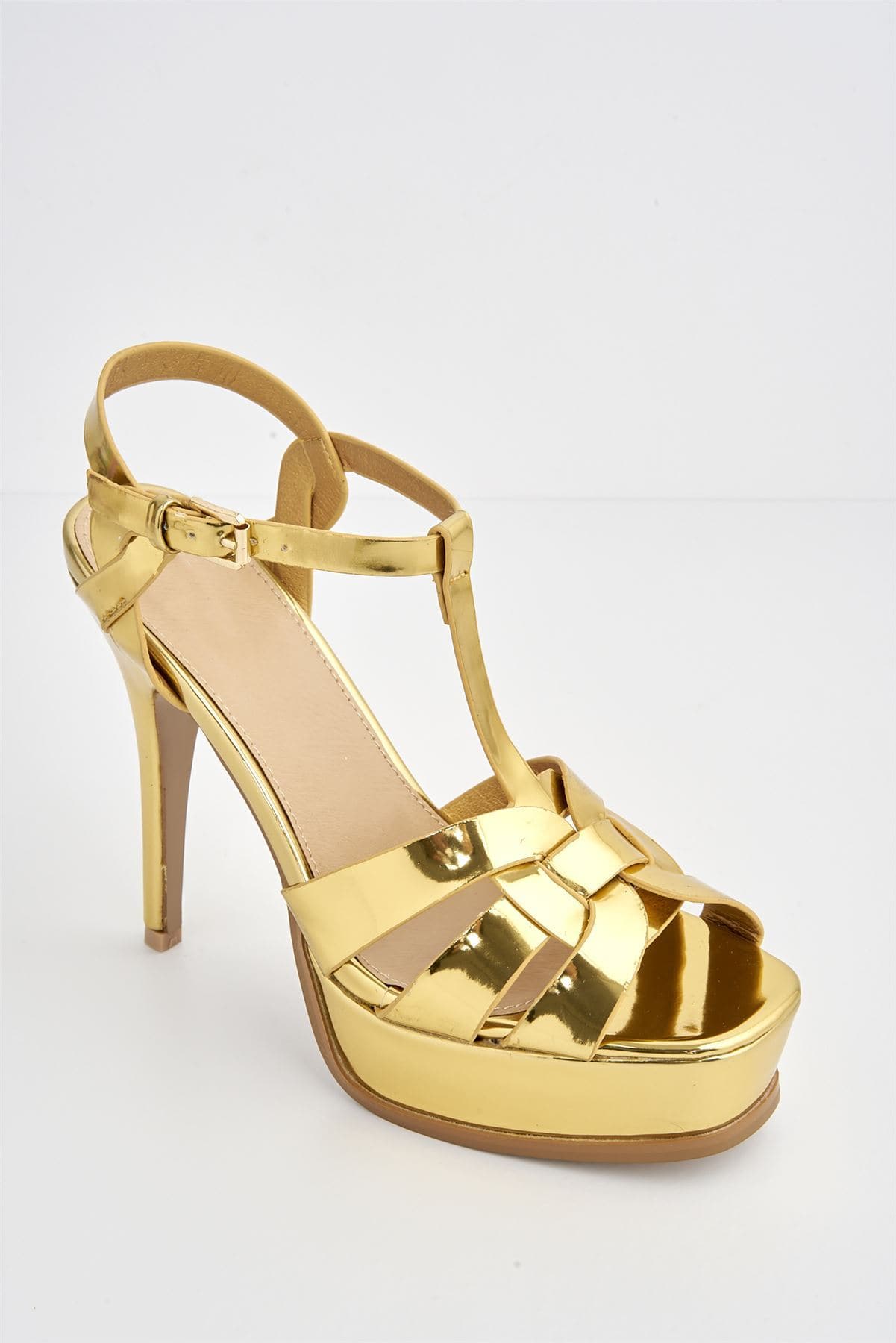Tani High Platform T-Bar Sandals in Gold Heels Miss Diva