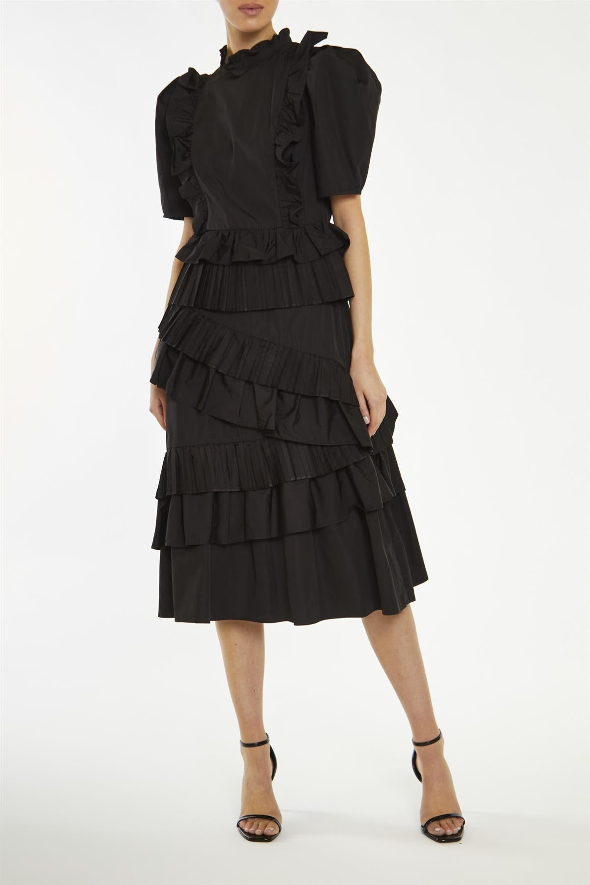 True Decadence Black Delilah Puff-Sleeve Midi-Dress