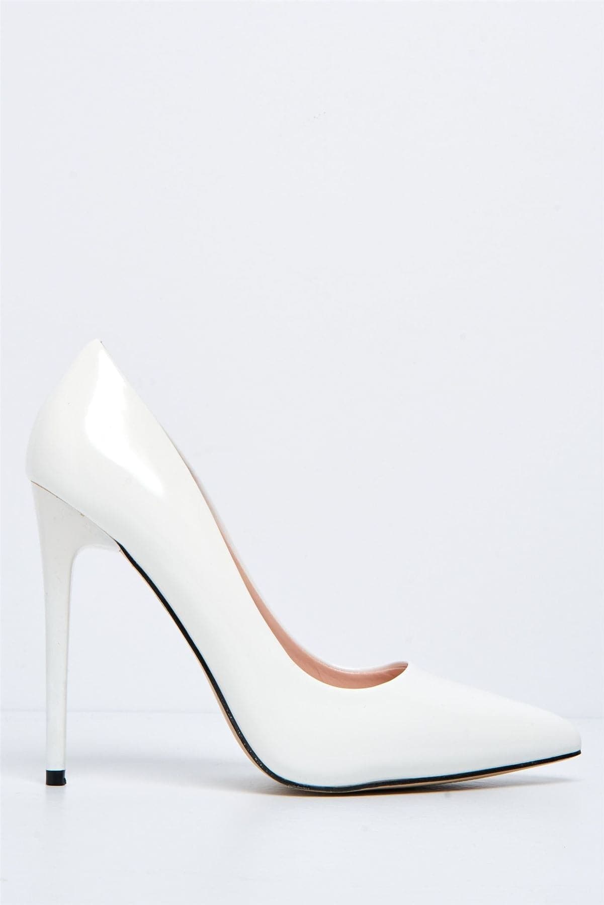 Mila High Stiletto Heel Court Shoe in White Patent Heels Miss Diva
