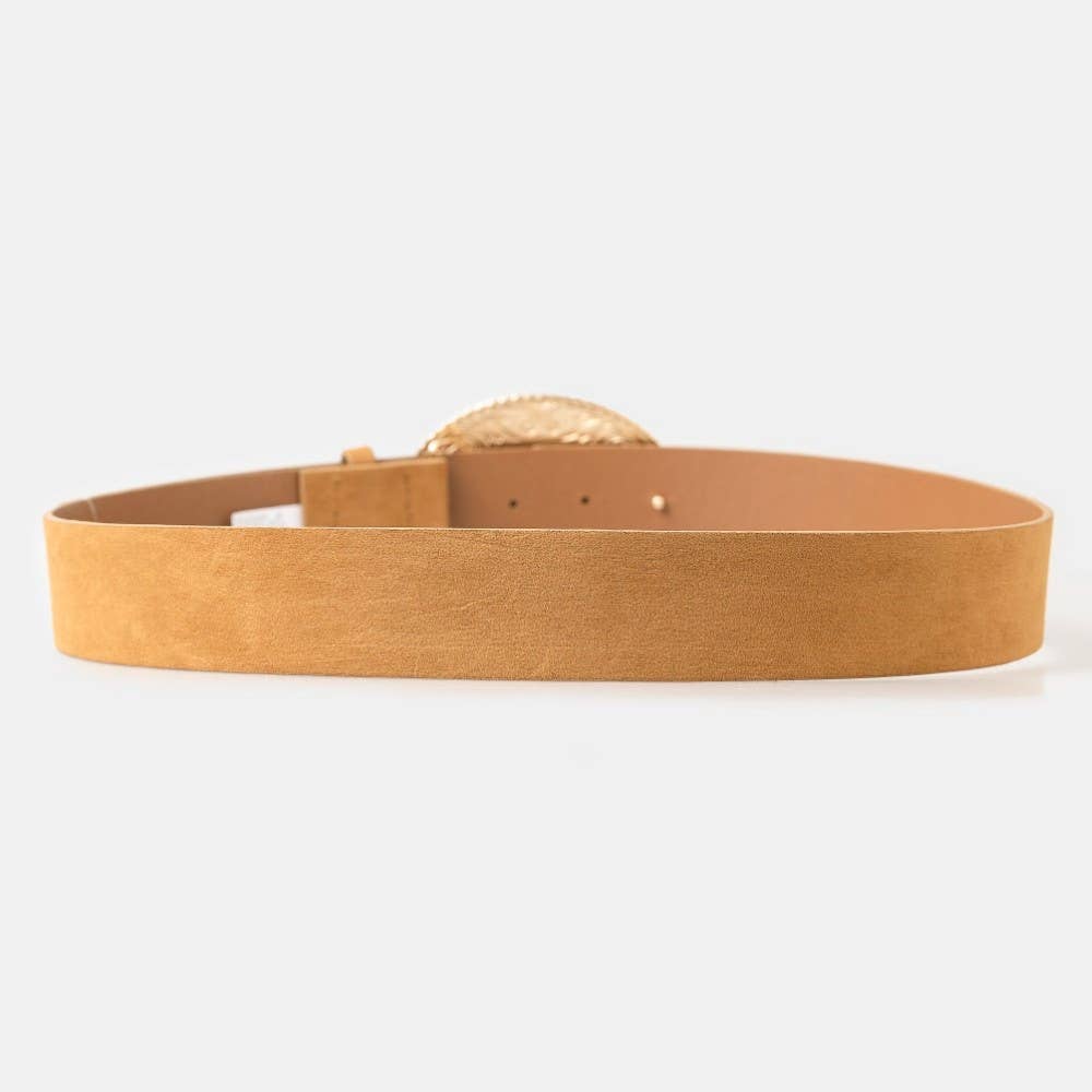 Soul Of Sita Suede Large Western Horse Medallion Buckle Belt: Brown