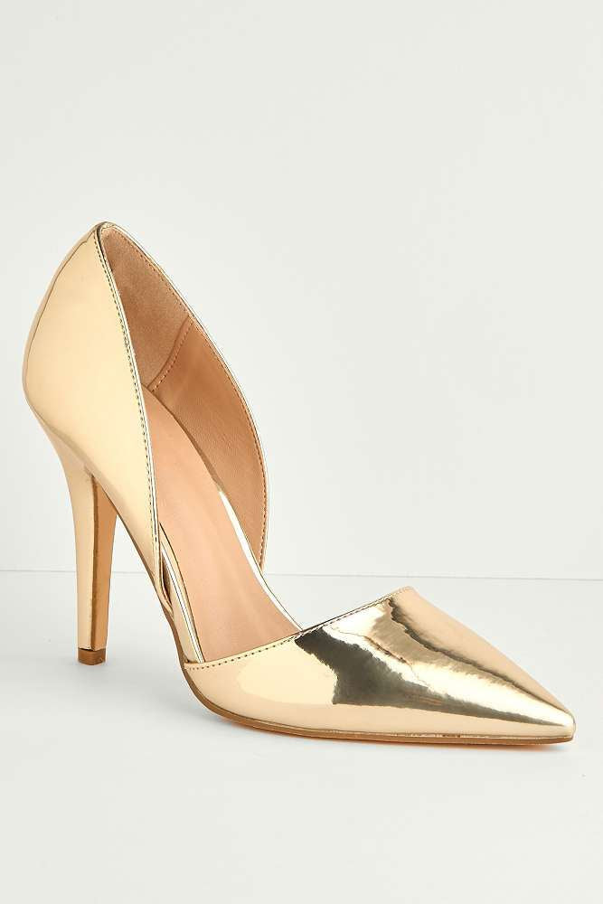 Milaya Cut-out Side Pointed Toe Court Shoes in Gold Metallic
