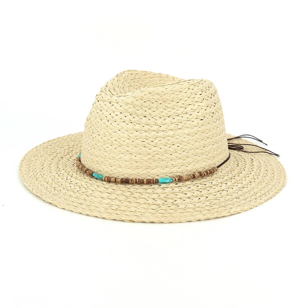 Soul Of Sita Turquoise Wood Bead Band Natural Straw Hat: Be