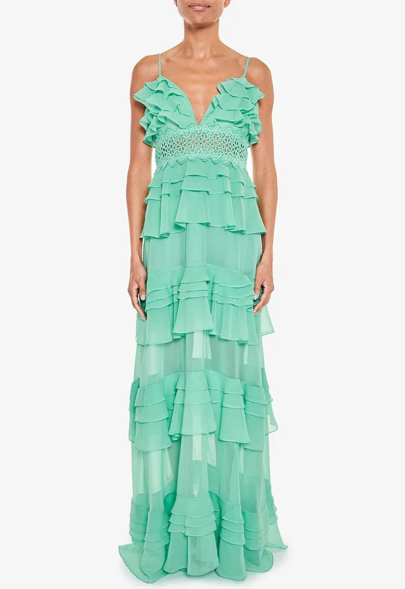 True Decadence Jade Green Ruffle Maxi Dress