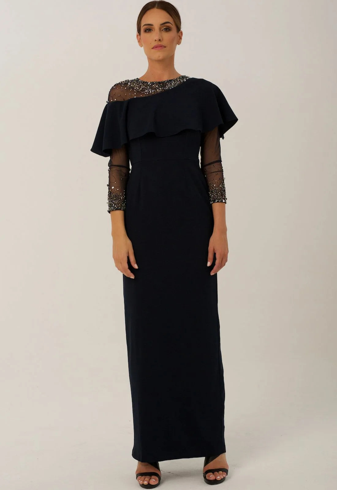 Raishma Quinn Navy Asymmetric Maxi Dress-58298