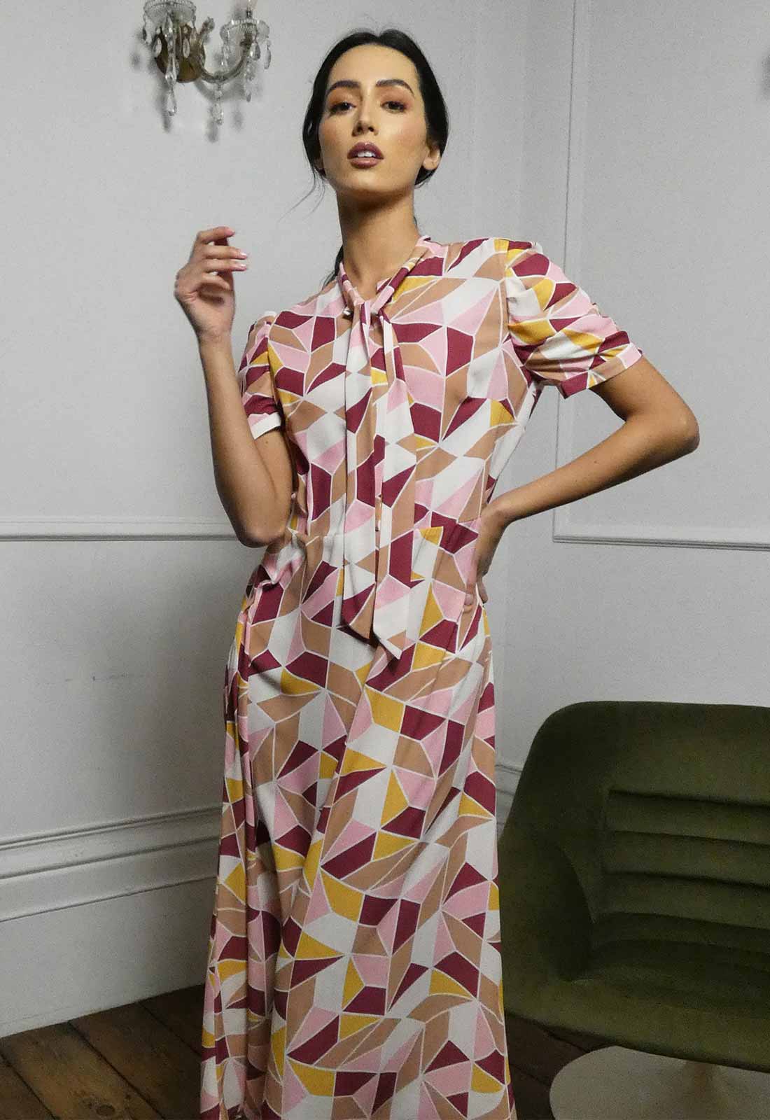 Raishma Studio Pink Colette Print Midi Dress-113724
