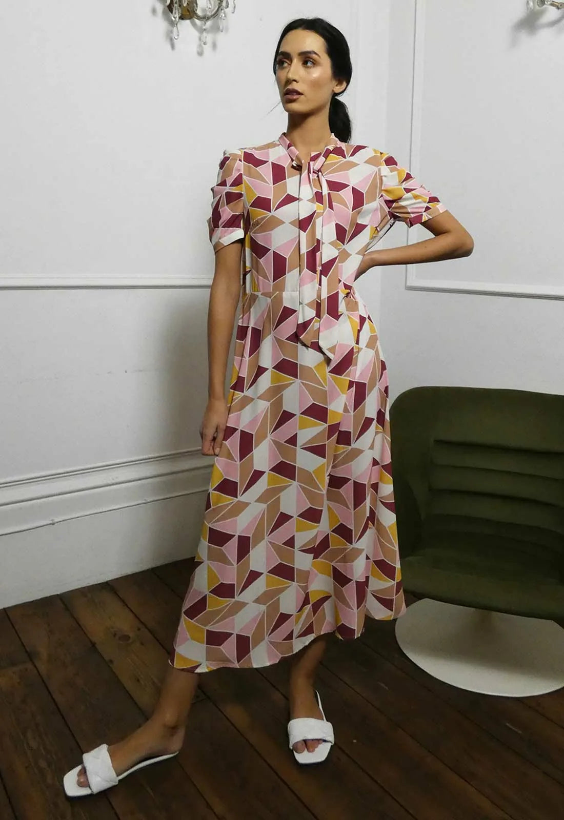 Raishma Studio Pink Colette Print Midi Dress-0