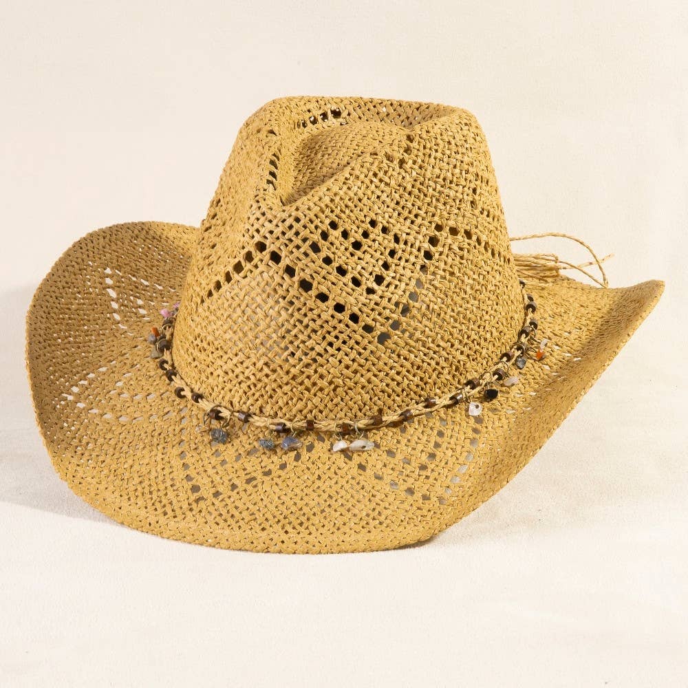Soul Of Sita Beaded Strap Straw Cowboy Hat: Iv
