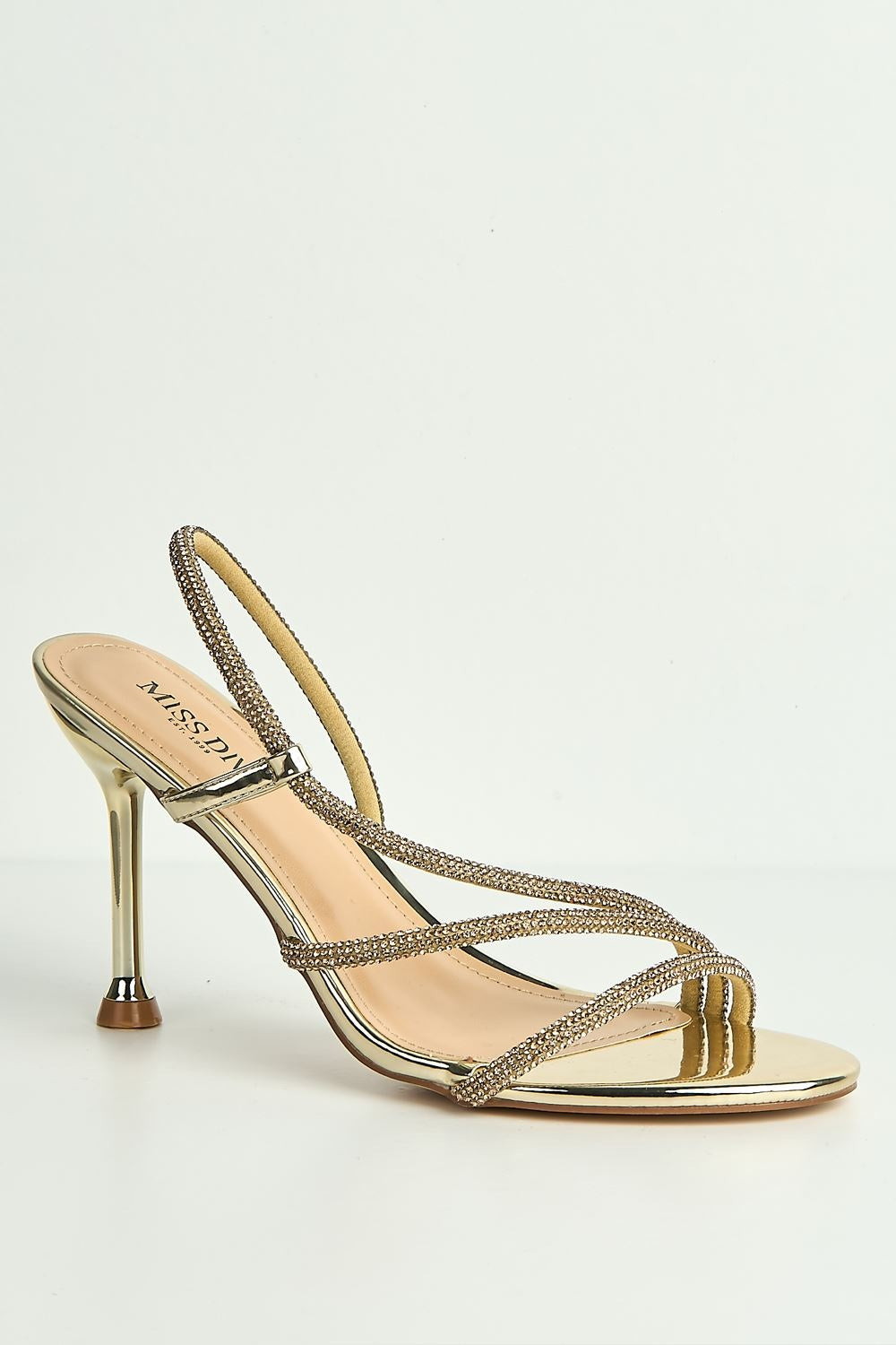 Cady 3 Diamante Band Stiletto Heeled Sandals in Gold