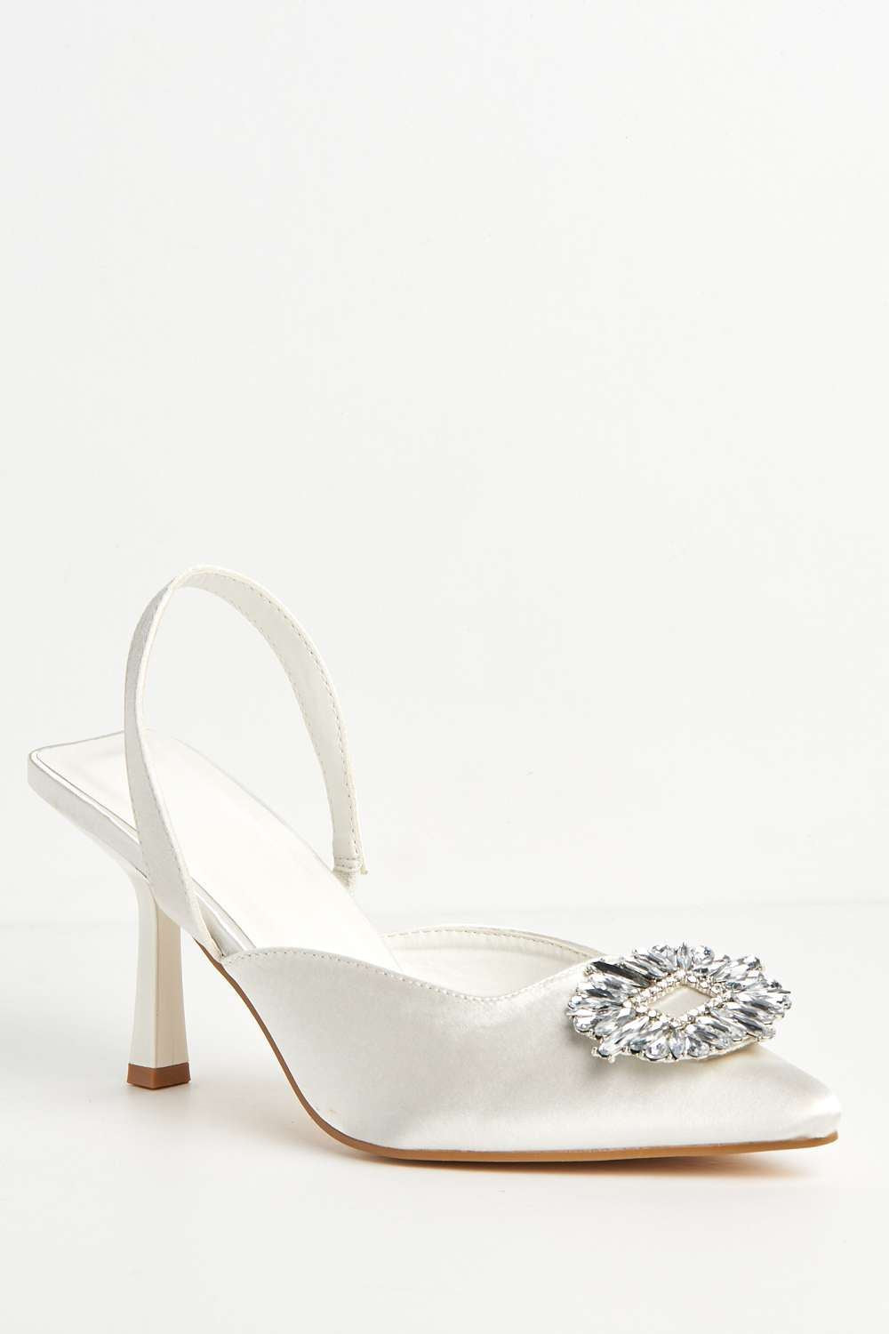 Miss Diva Ivory Amira Diamante Brooch Sling Back Court Shoes