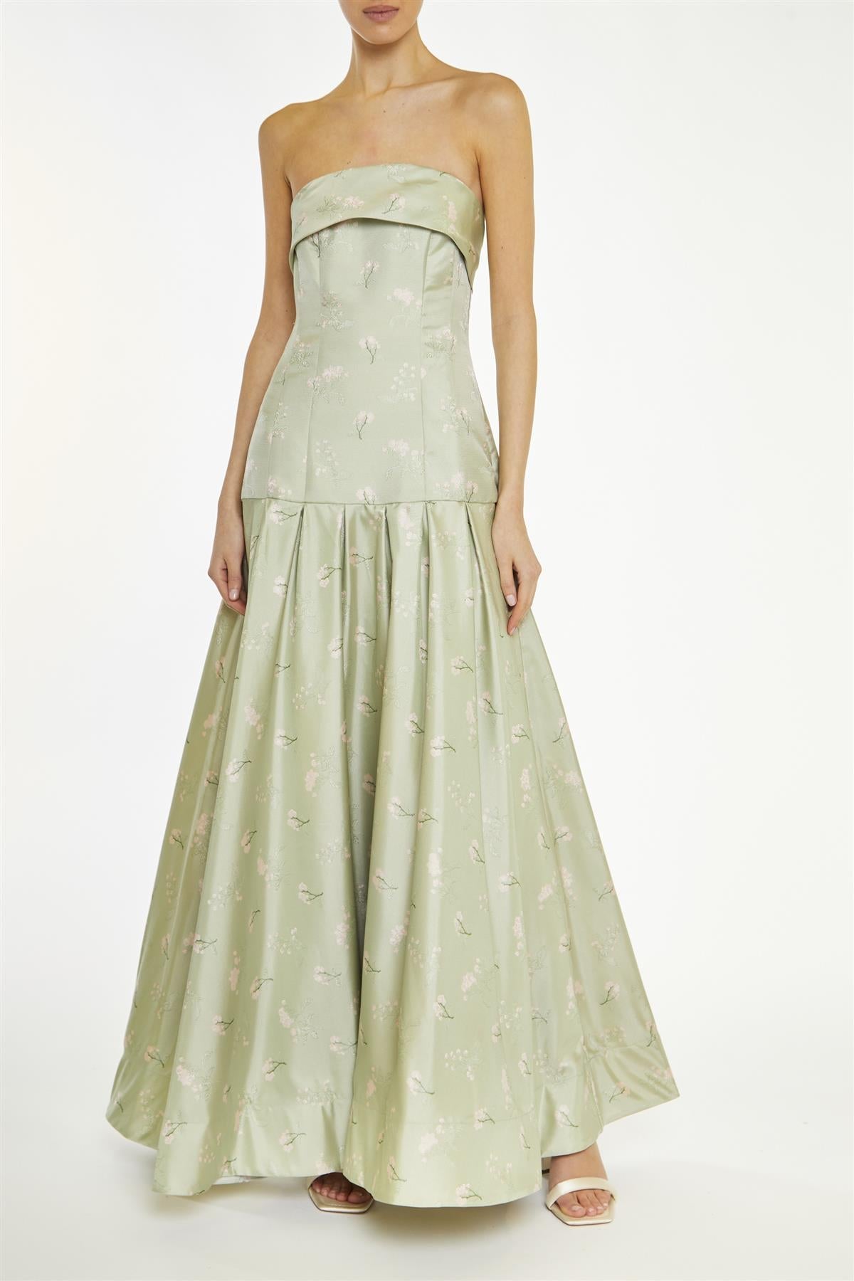 True Decadence Green Evelynn Floral-Jacquard Bandeau Maxi-Dress