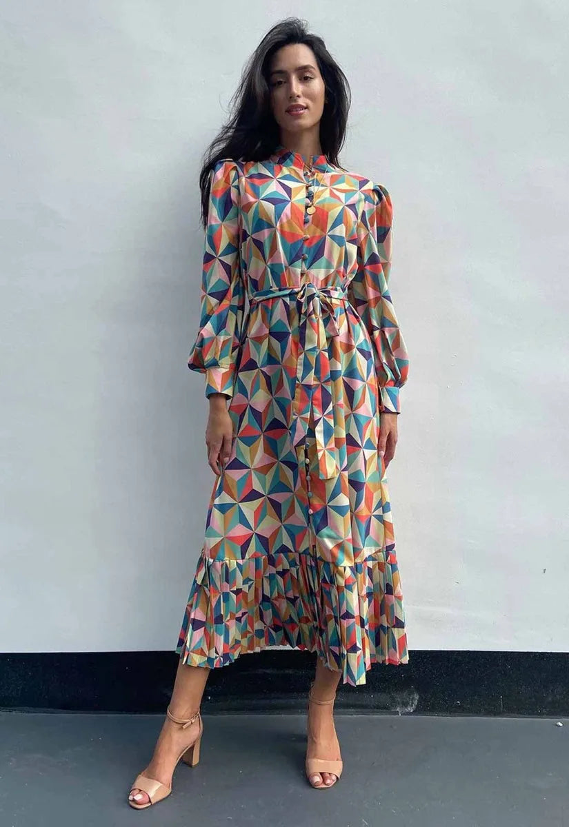Raishma Studio Danielle Geometric Print Midi Dress