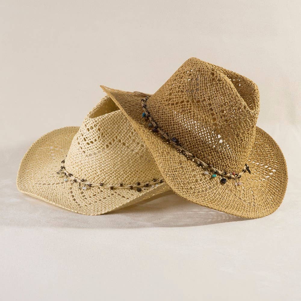 Soul Of Sita Beaded Strap Straw Cowboy Hat: Iv
