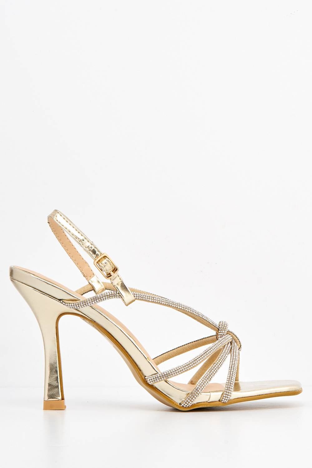 Miss Diva Elliana Diamante Embellished Heeled Sandals in Gold