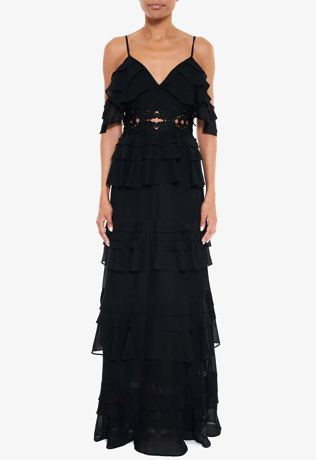 True Decadence Black Crochet Maxi Dress