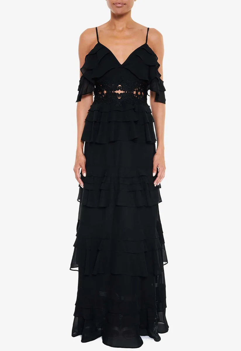 True Decadence Black Maxi Crochet Maxi Dress