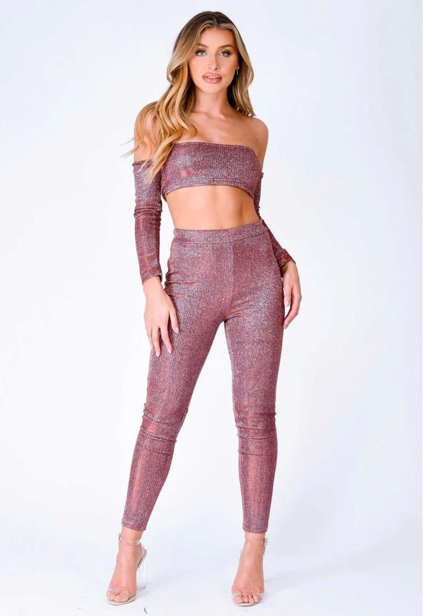 Nazz Collection Plum Havana Glitter Leggings Set